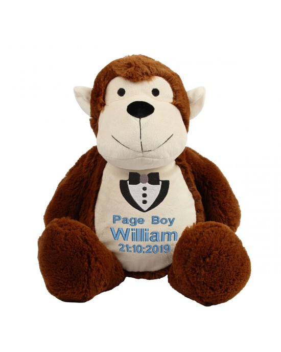 Personalised wedding Page Boy Gift Embroidered Monkey Cute Large Soft toy
