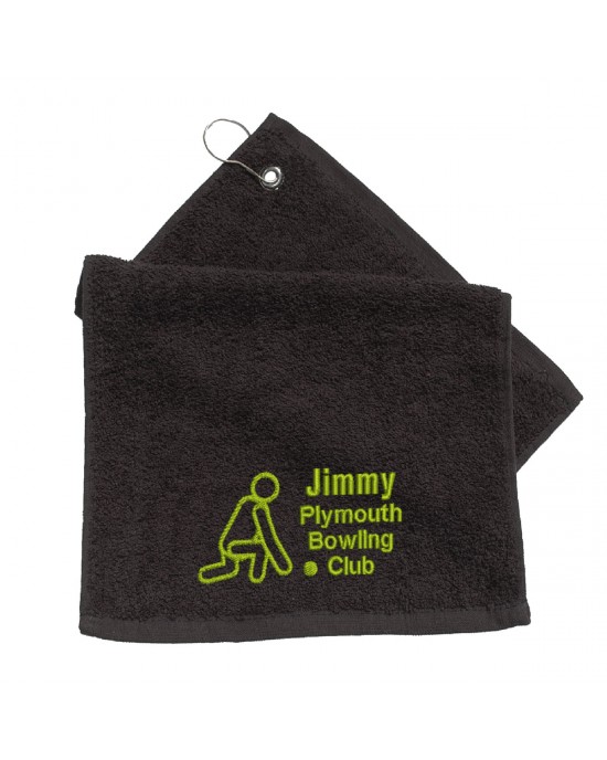 Personalised Embroidered Lawn Bowls Towel. Embroidered with club name