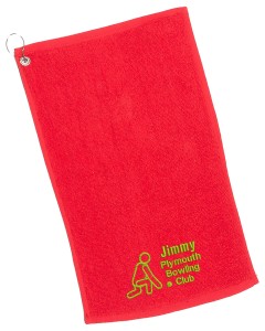 Personalised Embroidered Lawn Bowls Towel. Embroidered with club name