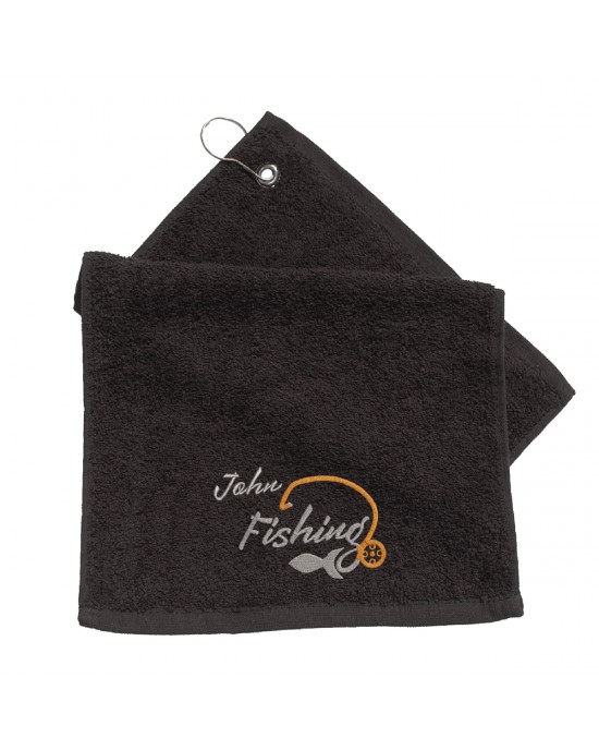 Embroidered Fishing towel Personalised. With Hanging Clip Fishing Gift