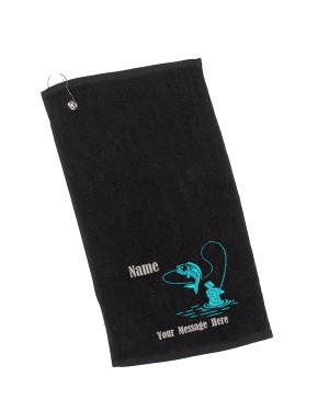 Embroidered Personalised Fishing Logo Towel With Hanging Clip