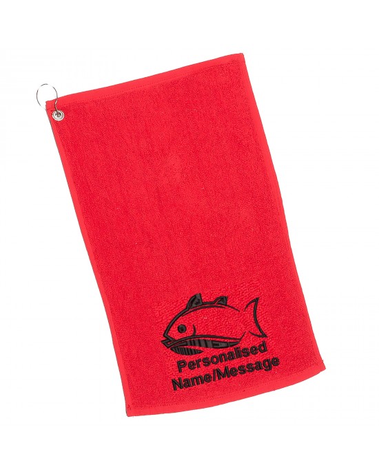 Embroidered Personalised Fishing Towel With Hanging Clip Fishing Gift