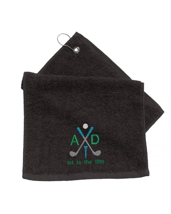 Personalised Golf Towel. Crossed Golf Clubs design Cotton Towel Embroidered Initials, perfect fathers day gift.