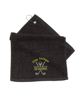 Personalised Golf Towel. Cotton Towel Embroidered with Crossed Golf Clubs design, perfect fathers day gift.