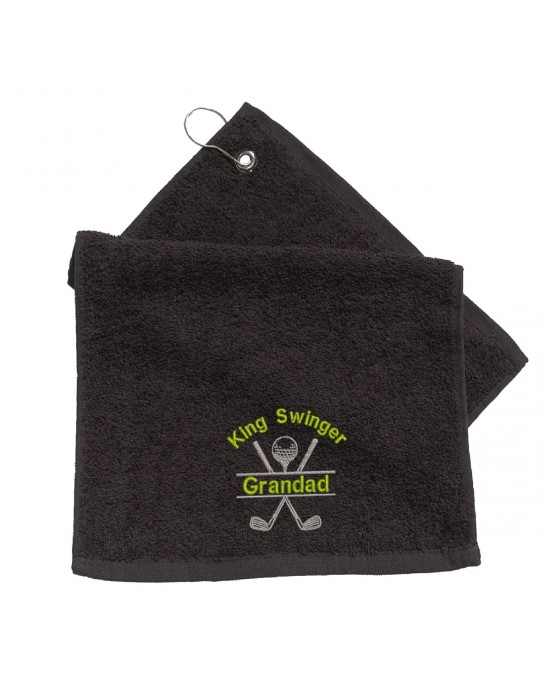 Personalised Golf Towel. Cotton Towel Embroidered with Crossed Golf Clubs design, perfect fathers day gift.