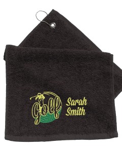 Personalised Golf Towel Ladies. Cotton Towel Lady Golfer Design Gift, Embroidered Towel