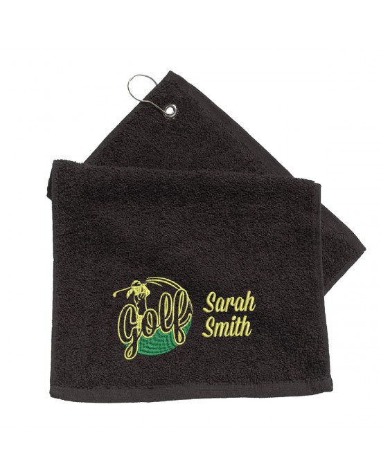 Personalised Golf Towel Ladies. Cotton Towel Lady Golfer Design Gift, Embroidered Towel