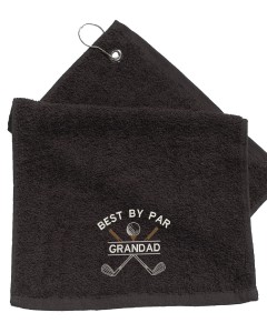 Golf Towel Personalised. Cotton Sports Towel Embroidered with Crossed Golf Clubs design.