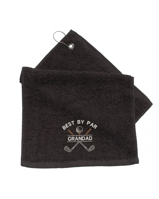 Golf Towel Personalised. Cotton Sports Towel Embroidered with Crossed Golf Clubs design.