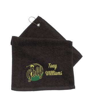 Personalised Golf Towel. Cotton Towel Embroidered with a personalised golf design, perfect fathers day gift.