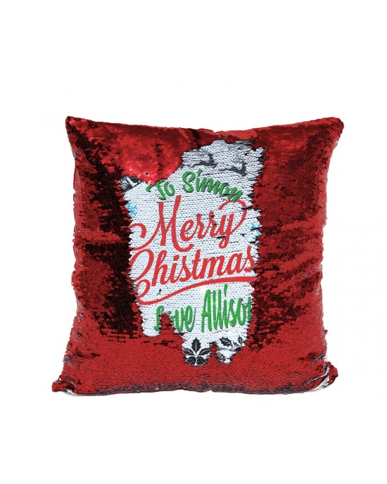Personalised Sequin Glitter Reveal Cushion. Unique Xmas Design For a Lovely Christmas Gift.