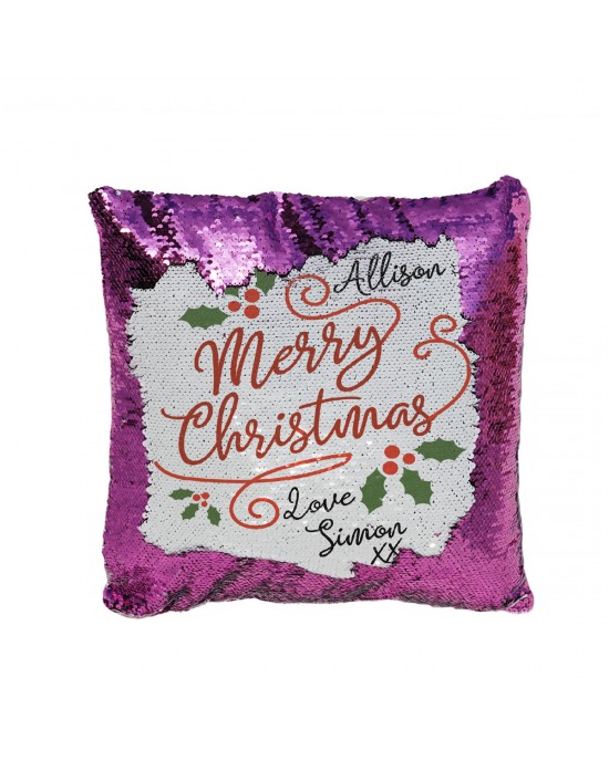 Unique Xmas Design For a Lovely Christmas Gift. Personalised Sequin Glitter Reveal Cushion. 