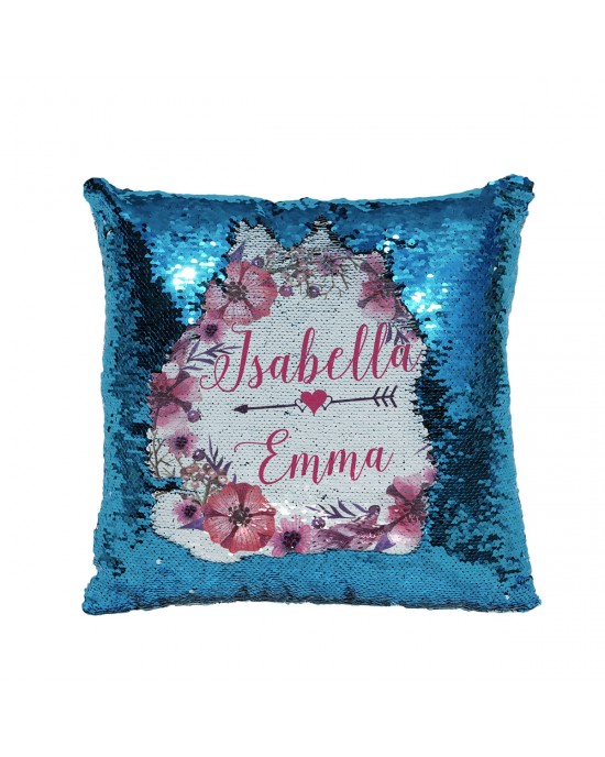 Personalised Sequin Glitter Cushion. Very Pretty Floral Design In purples. For Best friends or lovers...