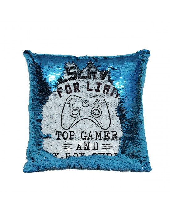 Personalised Gamer X-Box Guru Sequin Cushion great gift for a bedroom